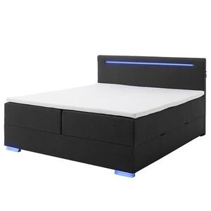 Letto boxspring Las Vegas Incl. illuminazione piedi e testiera, contenitore e topper - Tessuto Saya: antracite - 180 x 200cm