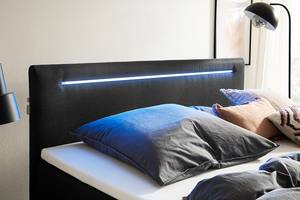 Letto boxspring Las Vegas Incl. illuminazione piedi e testiera, contenitore e topper - Tessuto Saya: antracite - 180 x 200cm