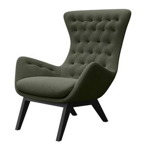 Fauteuil HEPBURN met stikwerk geweven stof - Geweven stof Saia: Gemêleerd grijsgroen - Zwart