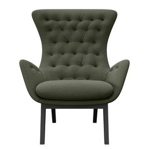 Fauteuil HEPBURN met stikwerk geweven stof - Geweven stof Saia: Gemêleerd grijsgroen - Zwart