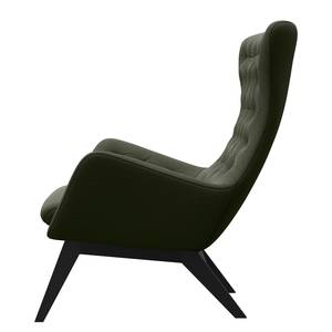 Fauteuil HEPBURN met stikwerk geweven stof - Geweven stof Saia: Gemêleerd grijsgroen - Zwart