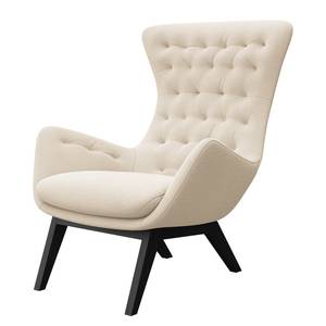 Fauteuil HEPBURN met stikwerk geweven stof - Geweven stof Saia: Beige - Zwart