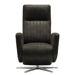 Relaxfauteuil Varetas antieke leerlook - Textielmix Bulan: Antracietkleurig