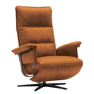 Relaxfauteuil Kesse antieke leerlook - Textielmix Bulan: Cognac