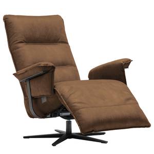 Relaxfauteuil Kesse antieke leerlook - Textielmix Bulan: Tabak