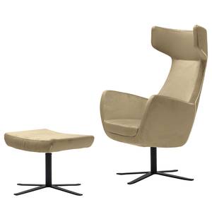 Fauteuil lounge Lunzua Velours Juna: Kaki - Avec repose-pieds