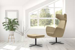 Fauteuil lounge Lunzua Velours Juna: Kaki - Avec repose-pieds