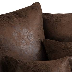 Canapé d’angle Naomi Aspect cuir vieilli - Microfibre Goda: Marron bison - Méridienne courte à droite (vue de face)
