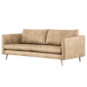 3-Sitzer Sofa Kayena Antiklederlook - Microfaser Priya: Beige - Buche Hell