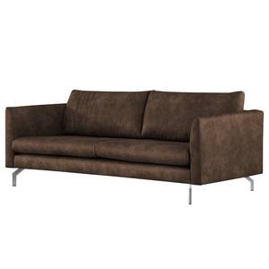 3-Sitzer Sofa Kayena Antiklederlook - Microfaser Priya: Dunkelbraun - Chrom glänzend