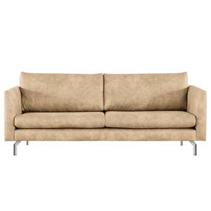 3-Sitzer Sofa Kayena Antiklederlook - Microfaser Priya: Beige - Chrom glänzend