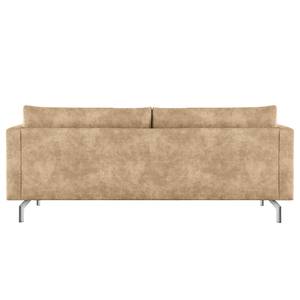 Canapé 3 places Kayena Aspect cuir vieilli - Microfibre Priya: Beige - Chrome brillant