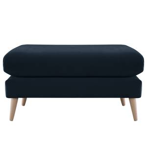 Gestoffeerde hocker Kayena fluweel - Velours Sadia: Donkerblauw - Licht beukenhout