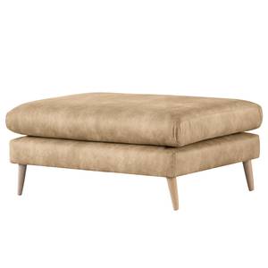 Gestoffeerde hocker Kayena antieke leerlook - Microvezel Priya: Beige - Licht beukenhout