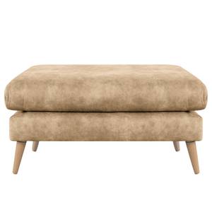 Gestoffeerde hocker Kayena antieke leerlook - Microvezel Priya: Beige - Licht beukenhout