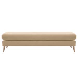 Hockerbank Kayena fluweel - Velours Sadia: Beige - Licht beukenhout