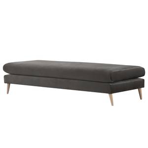 Banc repose-pieds Kayena Velours - Velours Sadia: Gris foncé - Hêtre clair