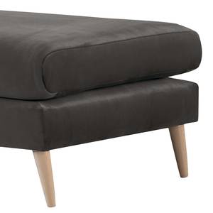 Banc repose-pieds Kayena Velours - Velours Sadia: Gris foncé - Hêtre clair