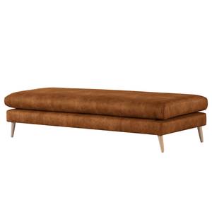 Banc repose-pieds Kayena Aspect cuir vieilli - Microfibre Priya: Cognac - Hêtre clair