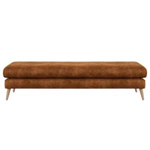 Banc repose-pieds Kayena Aspect cuir vieilli - Microfibre Priya: Cognac - Hêtre clair