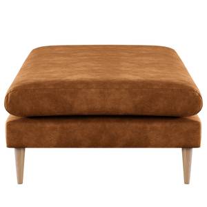 Banc repose-pieds Kayena Aspect cuir vieilli - Microfibre Priya: Cognac - Hêtre clair