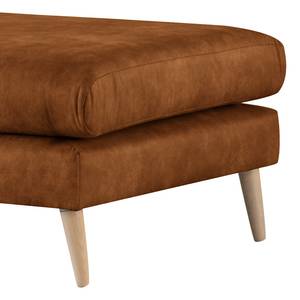 Banc repose-pieds Kayena Aspect cuir vieilli - Microfibre Priya: Cognac - Hêtre clair