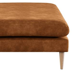 Banc repose-pieds Kayena Aspect cuir vieilli - Microfibre Priya: Cognac - Hêtre clair