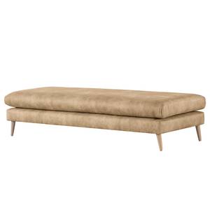 Banc repose-pieds Kayena Aspect cuir vieilli - Microfibre Priya: Beige - Hêtre clair