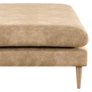 Banc repose-pieds Kayena Aspect cuir vieilli - Microfibre Priya: Beige - Hêtre clair