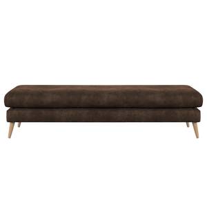 Banc repose-pieds Kayena Aspect cuir vieilli - Microfibre Priya: Marron foncé - Hêtre clair