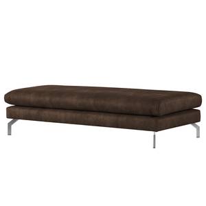 Banc repose-pieds Kayena Aspect cuir vieilli - Microfibre Priya: Marron foncé - Chrome brillant