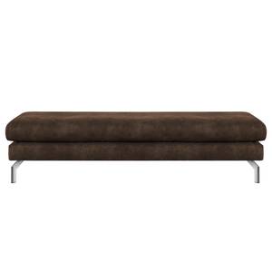 Banc repose-pieds Kayena Aspect cuir vieilli - Microfibre Priya: Marron foncé - Chrome brillant