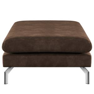 Banc repose-pieds Kayena Aspect cuir vieilli - Microfibre Priya: Marron foncé - Chrome brillant