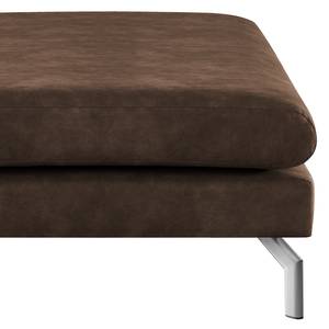 Banc repose-pieds Kayena Aspect cuir vieilli - Microfibre Priya: Marron foncé - Chrome brillant