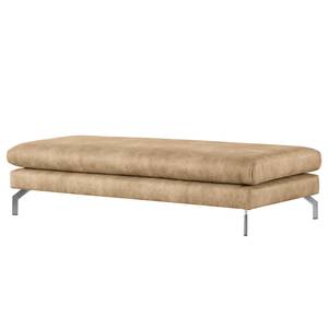 Banc repose-pieds Kayena Aspect cuir vieilli - Microfibre Priya: Beige - Chrome brillant