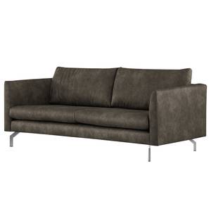 Canapé 2 places Kayena Aspect cuir vieilli - Microfibre Priya: Anthracite - Chrome brillant