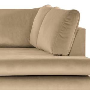 Zithoek Kayena fluweel - Velours Sadia: Beige - Longchair vooraanzicht links/Ottomaan rechts - Chroomkleurig glanzend