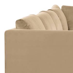 Zithoek Kayena fluweel - Velours Sadia: Beige - Longchair vooraanzicht links/Ottomaan rechts - Chroomkleurig glanzend