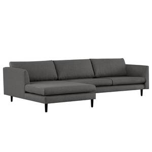 Ecksofa Kayena Webstoff - Webstoff Lark: Dunkelgrau - Longchair davorstehend links - Schwarz