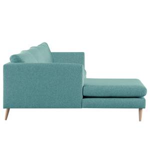 Ecksofa Kayena Webstoff - Webstoff Lark: Petrol - Longchair davorstehend links - Buche Hell