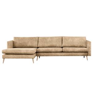 Ecksofa Kayena Antiklederlook - Microfaser Priya: Beige - Longchair davorstehend links - Buche Hell