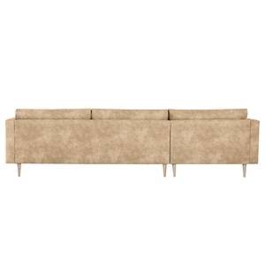 Ecksofa Kayena Antiklederlook - Microfaser Priya: Beige - Longchair davorstehend links - Buche Hell