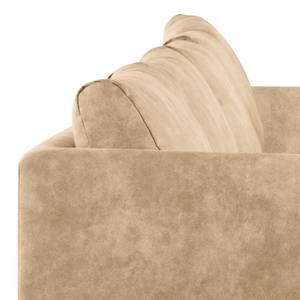 Ecksofa Kayena Antiklederlook - Microfaser Priya: Beige - Longchair davorstehend links - Buche Hell