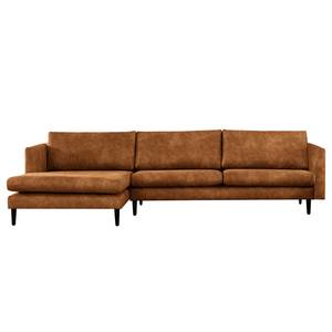 Ecksofa Kayena Antiklederlook - Microfaser Priya: Cognac - Longchair davorstehend links - Schwarz