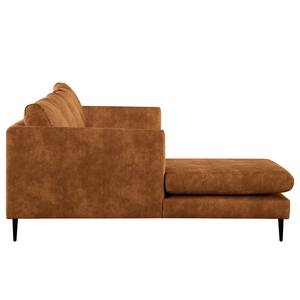 Ecksofa Kayena Antiklederlook - Microfaser Priya: Cognac - Longchair davorstehend links - Schwarz