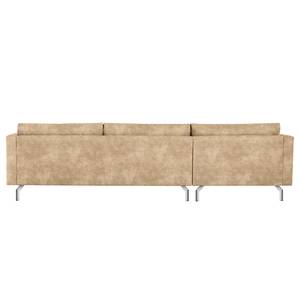 Ecksofa Kayena Antiklederlook - Microfaser Priya: Beige - Longchair davorstehend links - Chrom glänzend