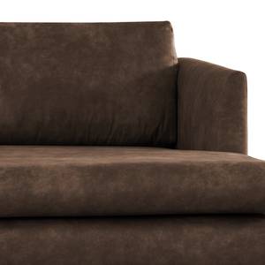 Ecksofa Kayena Antiklederlook - Microfaser Priya: Dunkelbraun - Longchair davorstehend rechts - Buche Hell