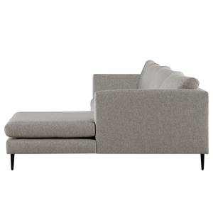 Ecksofa Kayena Webstoff - Webstoff Lark: Braungrau - Longchair davorstehend rechts - Schwarz