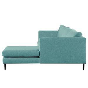 Ecksofa Kayena Webstoff - Webstoff Lark: Petrol - Longchair davorstehend rechts - Schwarz