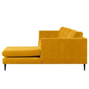 Ecksofa Kayena Webstoff - Webstoff Cieli: Senfgelb - Longchair davorstehend rechts - Schwarz